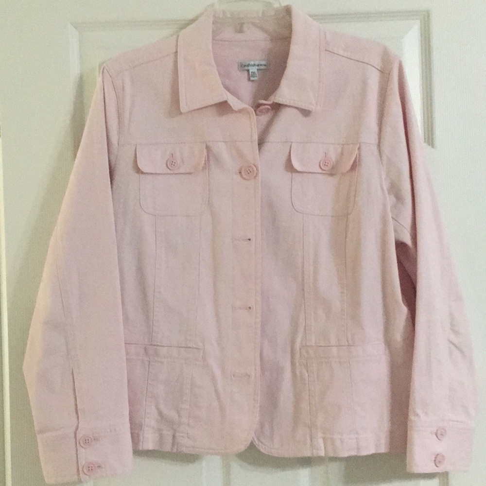 Adorable soft pink denim jacket.